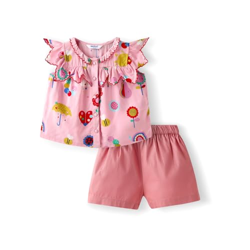 Image of Nautinati Baby Girls Printed Flutter Sleeve Top with Shorts Clothing Set | Age 0-3 Years