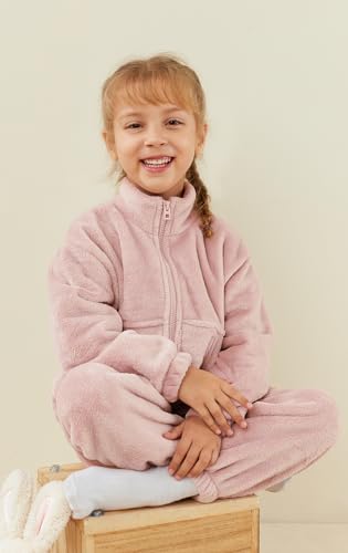 Boys' Girls' Flannel Clothes Set, Zipper Top and Pants Winter Warm Soft Fuzzy Homewear4