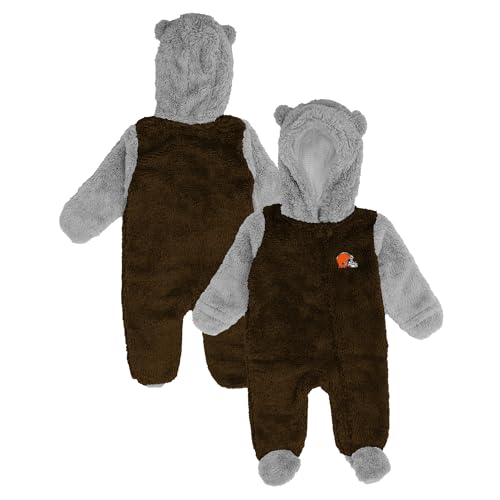 Image of Outerstuff Newborn & Infant Brown Cleveland Browns Game Nap Teddy Fleece Bunting Full-Zip Sleeper