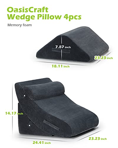 Oasiscraft 4Pcs Orthopedic Bed Wedge Pillow Set, Triangle Wedge Pillows After Surgery, Incline Pillow Wedge For Sleeping Sitting Reading, Memory Foam Wedge For Acid Reflux, Snoring, Leg Elevation #TOP6