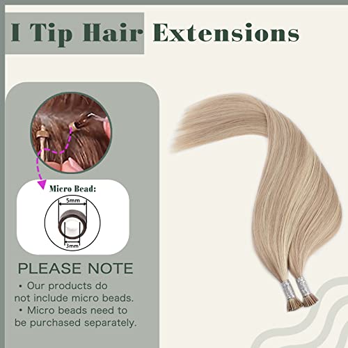 Sixstarhair Itip Hair Extensions Human Hair I Tip Hair Extensions Dirty Blonde Highlights With Bleach Blonde Color 18/613 Cold Fusion Pre Bonded Keratin Hair Extensions 14 Inch 50G/Pack 100Strands #TOP4