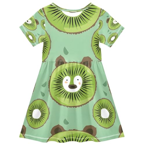 Bear's Face Kiwi Slices Girls Dress Short Sleeve Dress Casual Dresses 2-8Y2