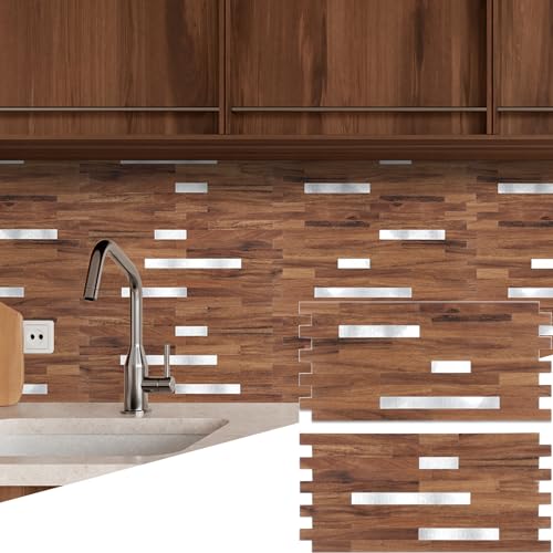 Yipscazo 40 Sheets PVC Wall Tiles Stick on Tiles for Backsplash Kitchen, Bathroom, Laundry Room, Camper, Fireplace (6'' X 12'', Brown Wood) by Yipscazo - Used condition - US$31.91