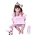 22 pouces/55 cm Silicone Souple Corps en Vinyle Reborn Baby Dolls avec de Longs Cheveux Bruns réaliste Toddler Girl Doll (Type D, Yeux Bleus)