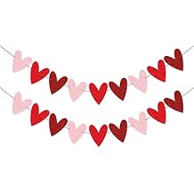 XIANMU 2 Pack Glittery Heart Banner Garland Valentines Day Decorations Pre-Strung Romantic Heart Bunting for Anniversary Wedding Engagement Birthday Baby Shower Party Decoration 3 Colors