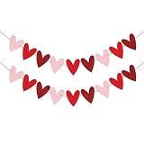 XIANMU 2 Pack Glittery Heart Banner Garland Valentines Day Decorations Pre-Strung Romantic Heart Bun