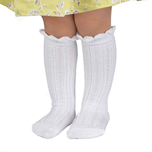 Image of Epeius Baby Girls Boys Cotton Uniform Knee High Socks Tube Ruffled Stockings (Pack of 3 /5)