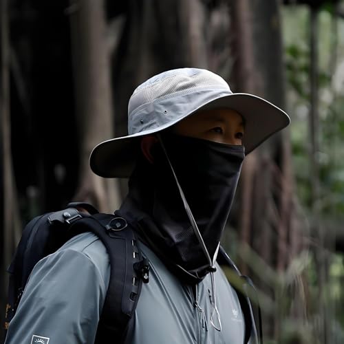 Duakrs Unisex Wide Brim Sun Hat,Outdoor UPF 50+ Waterproof Boonie Hat Summer UV Protection Sun Caps Light Grey - Thumbnail 6