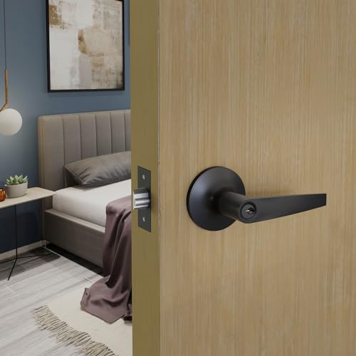 1 Pack of HAIFUAN Door Lever Handle Lockset, Doob Knob for Use of Entry Black Color, Come with 3 Keys(802-B) - Image 4