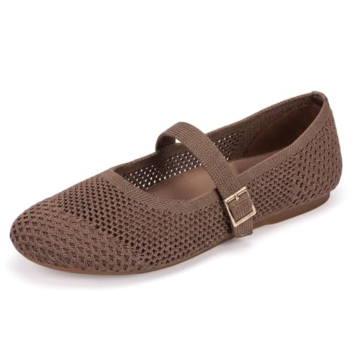 Image of Frank Mully Women's Mary Jane Flats Comfortable Dressy Ballet Flats Casual Round Toe Slip On Washable Knitted Fabric Office Work Woman Shoes