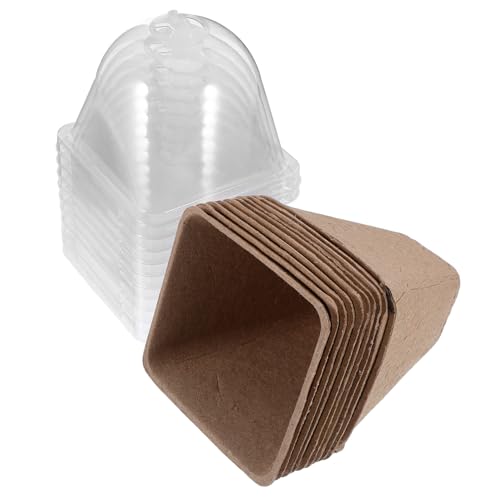 ibasenice 10 Mini Maceteros para Vivero para Sembrar Plántulas con Tapa Transparente Color Beige