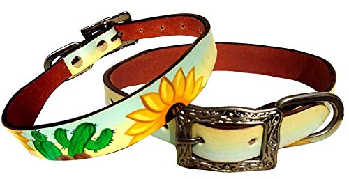 Showman Couture Sunflower & Cactus Overlay Leather Dog Collar (Medium 13 - 18 )