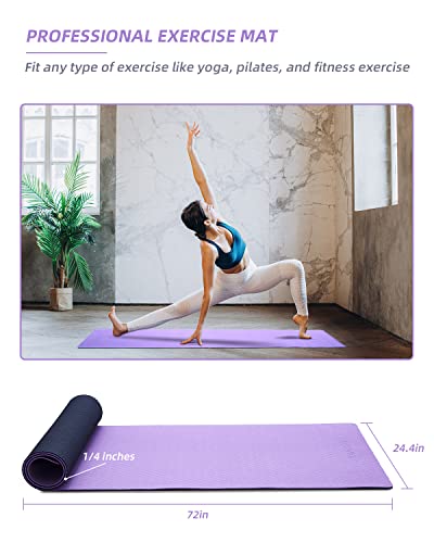 Coolmoon 1/4 Inch Extra Thick Yoga Mat Double-Sided Non Slip,Yoga Mat For Women And Men,Fitness Mats With Carrying Strap,Eco Friendly Tpe Yoga Mat, Pilates And Exercises Mat (Purple) #TOP5