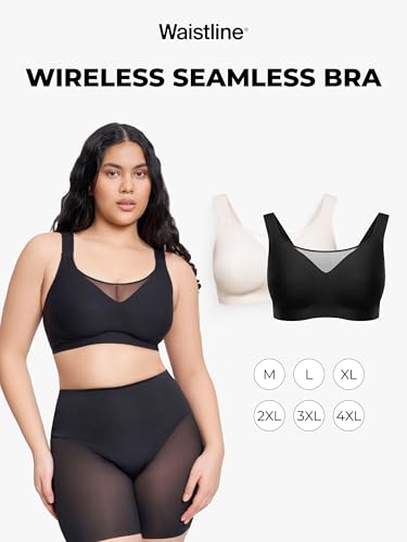 Women's Seamless Compression Bras - Wirefree Comfort Bra with Adjustable Straps - Sports Bra for Women No Underwire Black