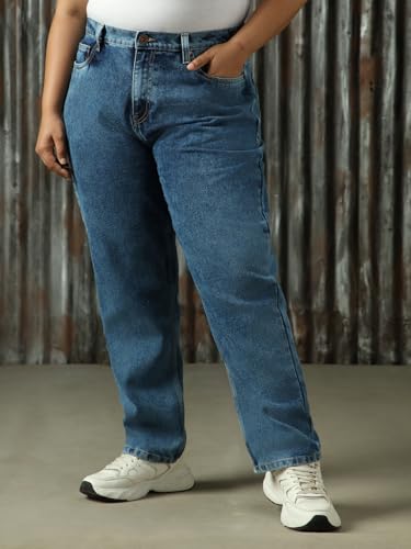 Image of High Star Women Cotton Washed Mom Fit Casual High-Rise Jeans