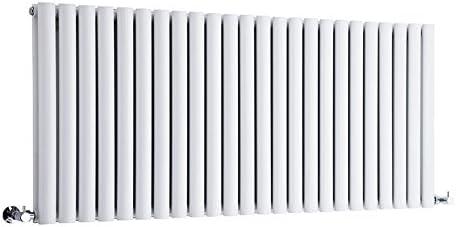 Milano Aruba - Modern White Horizontal Double Panel Oval Column Radiator - 236mm x 1400mm