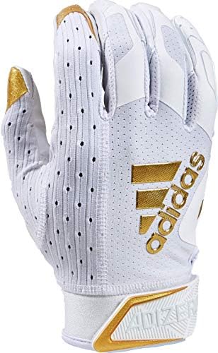 adidas Adizero 9.0 Adult Football Gloves, 2X-Large, White/Metalic Gold - Receivers Gloves with Added Grip