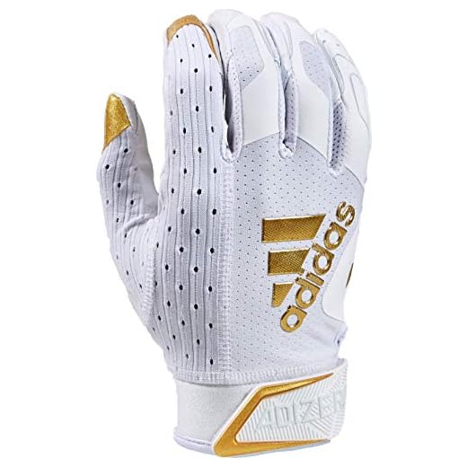 adidas Adizero 9.0 Adult Football Gloves, 2X-Large, White/Metalic Gold - Receivers Gloves with Added Grip