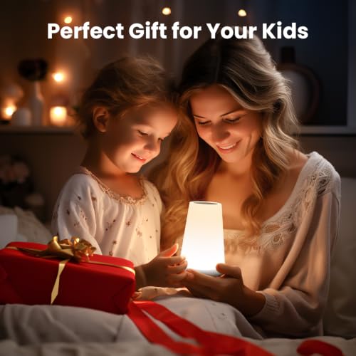 Image of THAUSDAS Night Light, Dimmable Touch Lamp for Bedroom, Portable Table Bedside Lamp, 5 Brightness 13 RGB Colors, Night Lights for Baby Nursery Bathroom