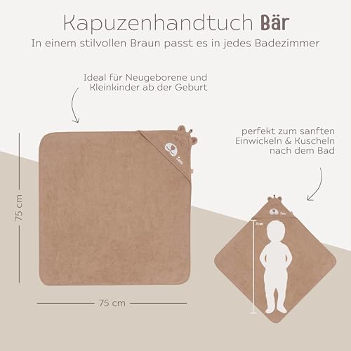 wunderwunsch Jollein Kapuzenhandtuch Baby als Geschenk zur Geburt, personalisiert mit Wunschnamen, Babyhandtuch, Babytuch, Bademantel für Babies, individualisiert mit Namen (Bär, mit Name)