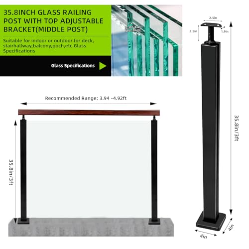 VoTwoofv 35.8"Glass Railing Mid Post with Top Adjustable Bracket for Handrails,304 Stainless Steel Glass Balustrade Post with Spigot Slots for Indoors&Outdoors Railing of Deck,Balcony,Attic,Staircase by VoTwoofv - Used condition - Image 3