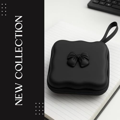 Image of Cute Earbud Case Black Bow Storage Case | Portable Protective Organizer for Earphones, AirPods, Charger, Credit Cards, Cosmetics,Earbud, Earpieces, SD Memory Card, & Small Accessories