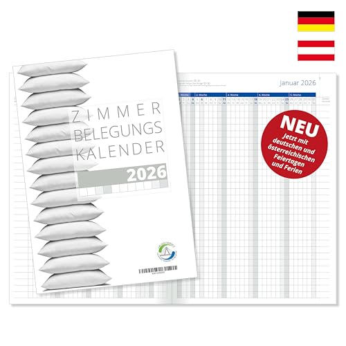 Preisvergleich Produktbild Zimmerbelegungsplan 2026 Zimmerbelegungskalender Belegungskalender für Vermieter Belegungsplaner für Hotels und Pensionen Ferienwohnung in Blau mit Feiertagen Deutschland und Österreich