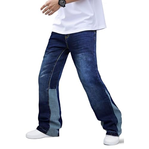 GINGTTO Men's Slim Fit Jeans Flared Stacked Denim Pants Hip Hop Streetwear Blue-1 28