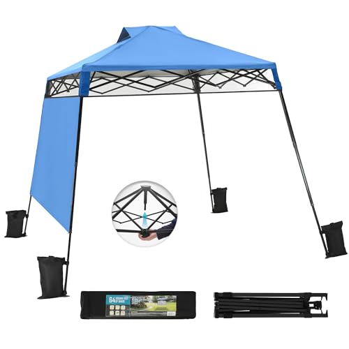 Canopy Tent 8x8ft Base One Person Set Up Pop Up Beach Tent, Outdoor Canopies Shelter Heavy Duty Slant Legs with 1 Sidewall & 4 Sandbags, 1 Roller Bag & Storage Bag, 8 Stakes & 4 Guy Ropes UPF50+, Blue