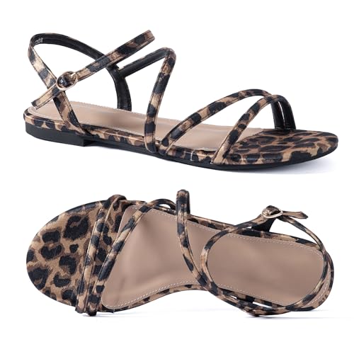 Image of Mtzyoa Women Flat Sandals Dressy Strappy Gladiator Summer Ankle Strap Nude Open Toe Comfortable Wedding Casual Leather Ladies Party Trendy Vacation