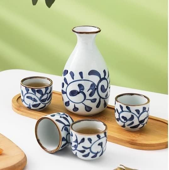 Sake Cup Set,Gift for Beer Cup,Traditional Sake Set, Sake Set, Japanese Traditional Ceramic Sake Serving Sets 5Pieces, Pottery Sake Bottle and 4 Cups, Ideal for Family Re