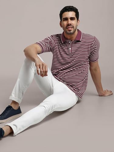Image of GRECIILOOKS Men Cotton Striped Regular Fit Polo Plain Casual for Stylish Half Sleeve T Shirt