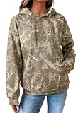 Dokotoo Womens Oversized Hoodies Long Sleeve Fleece Lined Maple Leaf Camo Print Sweatshirts Fall Fashion Pullover Sweaters Winter Trendy Clothes Vintage Camouflage Hoodie Plus Size Brown Medium