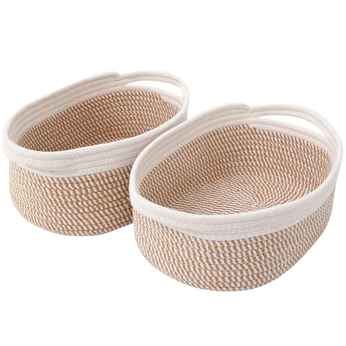 Image of JMvicyroam Small Woven Basket, Empty Gift Basket, White&Brown Block /2 Pack | Small Gift Basket, Cotton Rope, 12 x 8 x 85 in, Handles, Includes Ribbon and Bag, Birthday Gift Basket