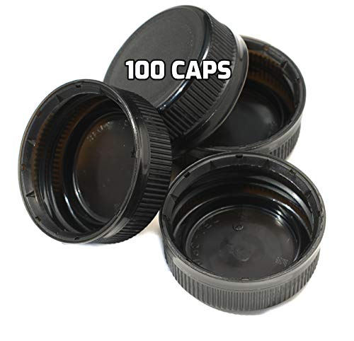 [100 PACK] 38MM Black Tamper Evident Ratchet Caps/Lids for Empty Foggy Plastic Juice Bottles by EcoQuality