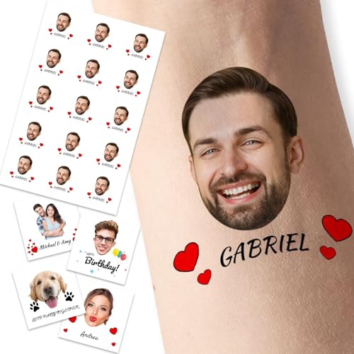 Tatuaggi Temporanei Personalizzati, Tatuaggi Personalizzati con Foto Faccia Nome Logo, Adesivi per Tatuaggi Impermeabili per Compleanno, Addio al Celibato, Laurea, Matrimonio Bomboniere (M1)