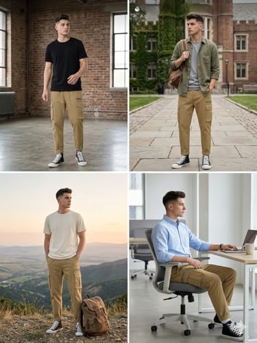 Image of GRECIILOOKS Men's Cargo Pants | 6 Pocket Cotton Cargo Joggers for Men | Loose Fit Stylish Pant with Pockets | Casual Baggy Trousers & Streetwear Lower