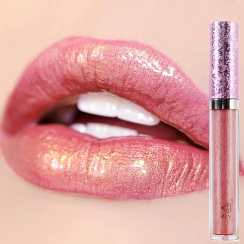 Lip Gloss Metallic Lipstick Glitter Lipgloss, Shimmer Non-Stick Cup Light Pink Lip Gloss, Lipsticks for Women Long-Lasting Waterproof Metallic Shimmer Liquid Lipstick Sparkle (#02)
