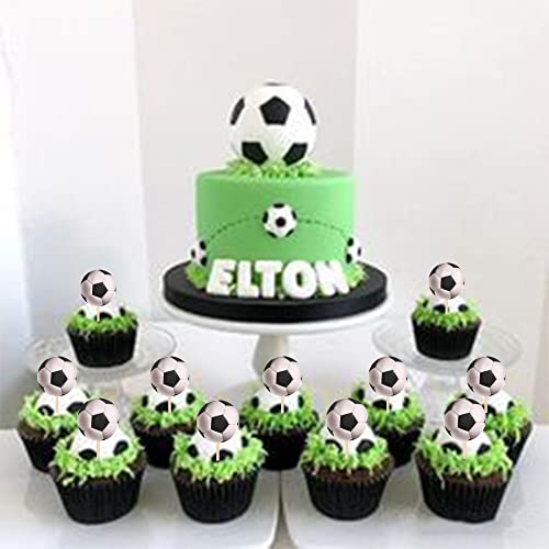 24 Pack Soccer Ball Cupcake Toppers Sports Theme Football Cupcake Food Picks Sport Balls Baby Shower Wedding Birthday Party Cake Decorations Supplies #TOP2
