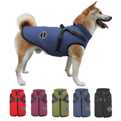 ペットジャケット 犬 中綿コート 防寒着 アウター 防水 ダウン風 袖なし グリーン 犬洋服 猫 小型犬 中型犬 パーカー リードリングあり 裏ボア ドッグウェア (Navy, S)