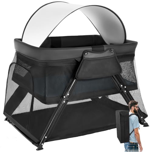 Image of Lilian&Gema 2-in-1 Travel Crib, Portable Crib with Backpack, Lightweight Baby Travel Playpen, Foldable Play Yard with Thick Mattress for Babies & Toddlers, Baby Travel Essential