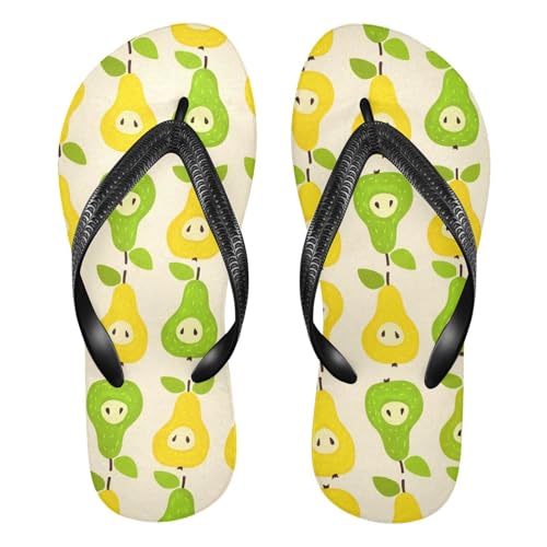 Sinestour Pear Leaves Beige Flip Flops for Beach Thong Sandals Anti-slip Lightweight Flat Slippers for House Indoor Outdoor