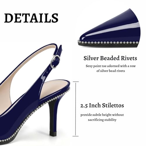Image of YODEKS Slingback Heels for Women Pointy Toe Beaded Heels Close Toe Kitten Heel Pumps 2.5 Inch Stiletto Pumps Wedding Party Dressy Shoes
