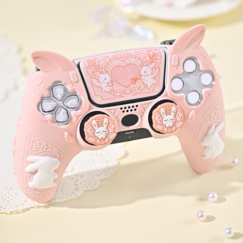 Image of GeekShare PS5 Controller Skin Set,Soft Silicone Protective Cover Case for PS5 Wireless Controller with 2 Thumb Grip Caps and 1 Sticker - Gothic Bunny