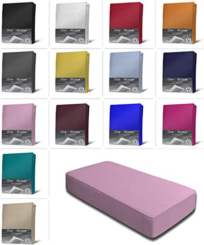 one-home Jersey Spannbettlaken Spannbetttuch Bettlaken weich 100% Baumwolle Rundumgummi, Maße:140-160 x 200 cm, Farbe:Rosa