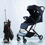 BAKAJI Passeggino Easy Ultra Leggero con Chiusura Facilitata Portata Massima 15 kg, Schienale Reclinabile con Cintura di Sicurezza a 5 Punti, Pieghevole con Una Mano, Salvaspazio (Nero)