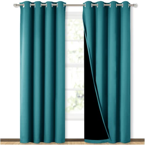 Image of NICETOWN 100% Blackout Curtains 84 inches Long, Pair of Energy Smart & Noise Blocking Out Drapes for Baby Room Window, Thermal Insulated Guest Room Lined Window Dressing(Peacock Teal, 52 inches Wide)