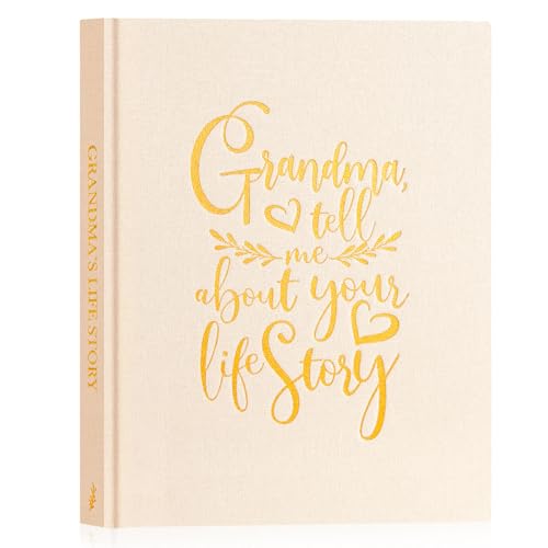 Lanpn Grandma Life Story Book Journal with 260+ Prompts, Linen Hardcover Grandmother Guided Journal to Fill Out Memory Keepsake Book, Birthday Mother's Day Christmas Gift for Grandmas, Beige