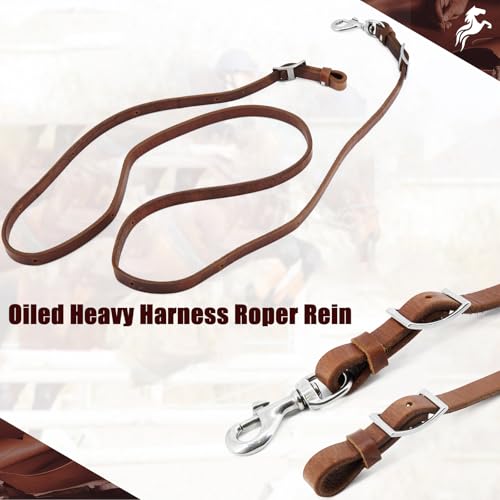 Jeereal Heavy Harness Leather Western Roper Rein,Barrel Reins for Horses, Round Trail Rein,Stainless Steel Hardware,Rich Brown,5/8" x 7' - Image 4