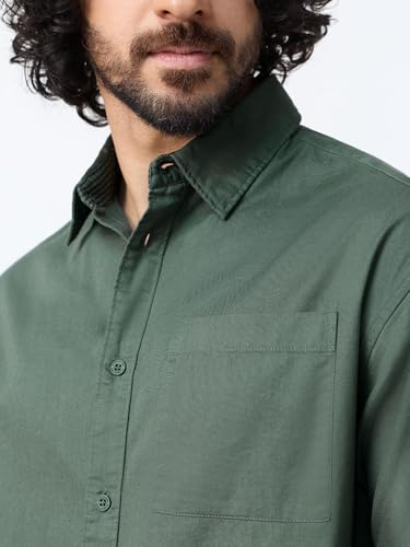Image of The Souled Store Twill Shirt: Men and Boys Long Sleeve Spread Collar Solid Cotton Relaxed Fit Lightweight Easy to Style Everyday Office Wear Casual Shirt